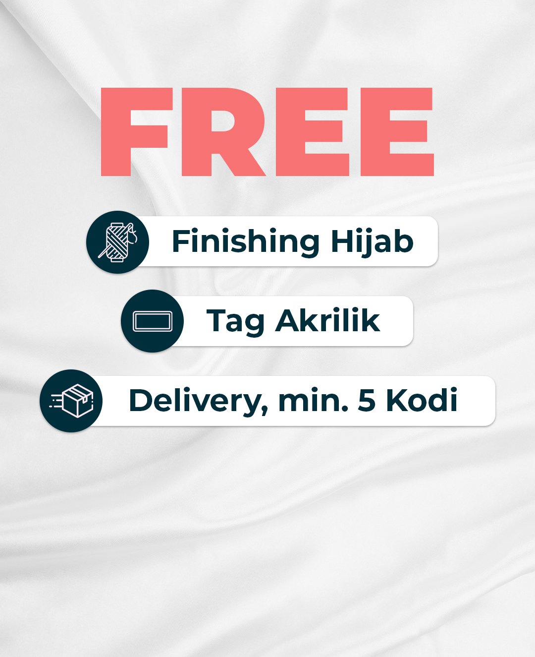 Free finishing hijab, tag akrilik, delivery min 5 kodi